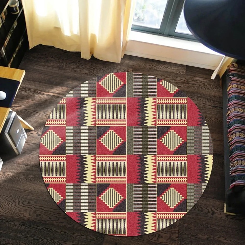 Family Unity Kente Round Carpet, African Rugs, Round Rugs For Home