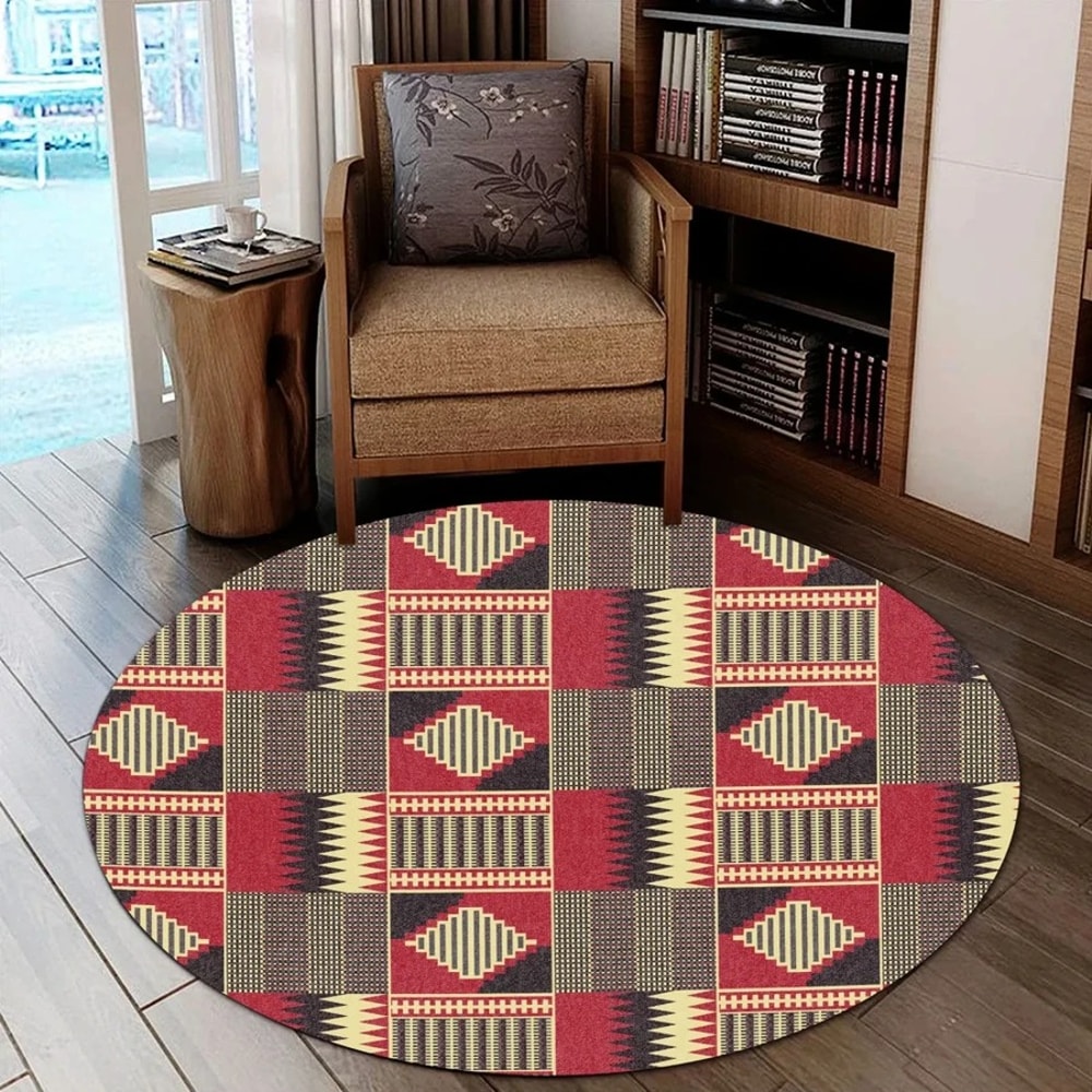 Family Unity Kente Round Carpet, African Rugs, Round Rugs For Home