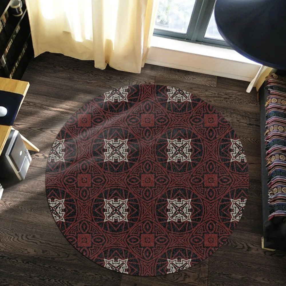Red Circle Kitenge Round Carpet, African Rugs, Round Rugs For Home