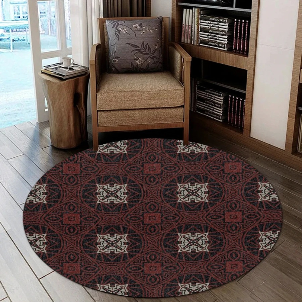 Red Circle Kitenge Round Carpet, African Rugs, Round Rugs For Home