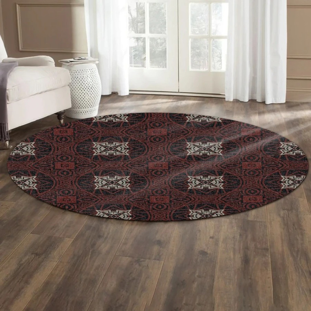 Red Circle Kitenge Round Carpet, African Rugs, Round Rugs For Home