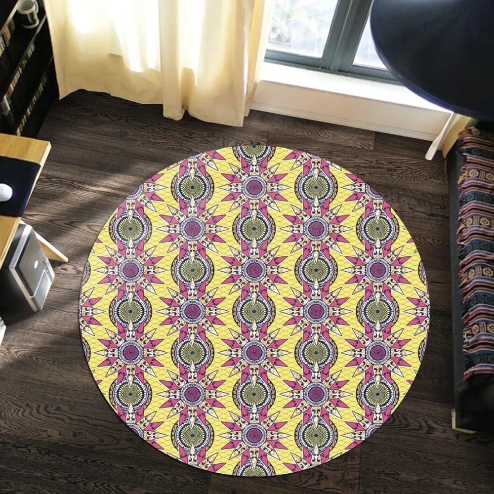 Ankara African Daisy Round Carpet, African Rugs, Round Rugs For Home