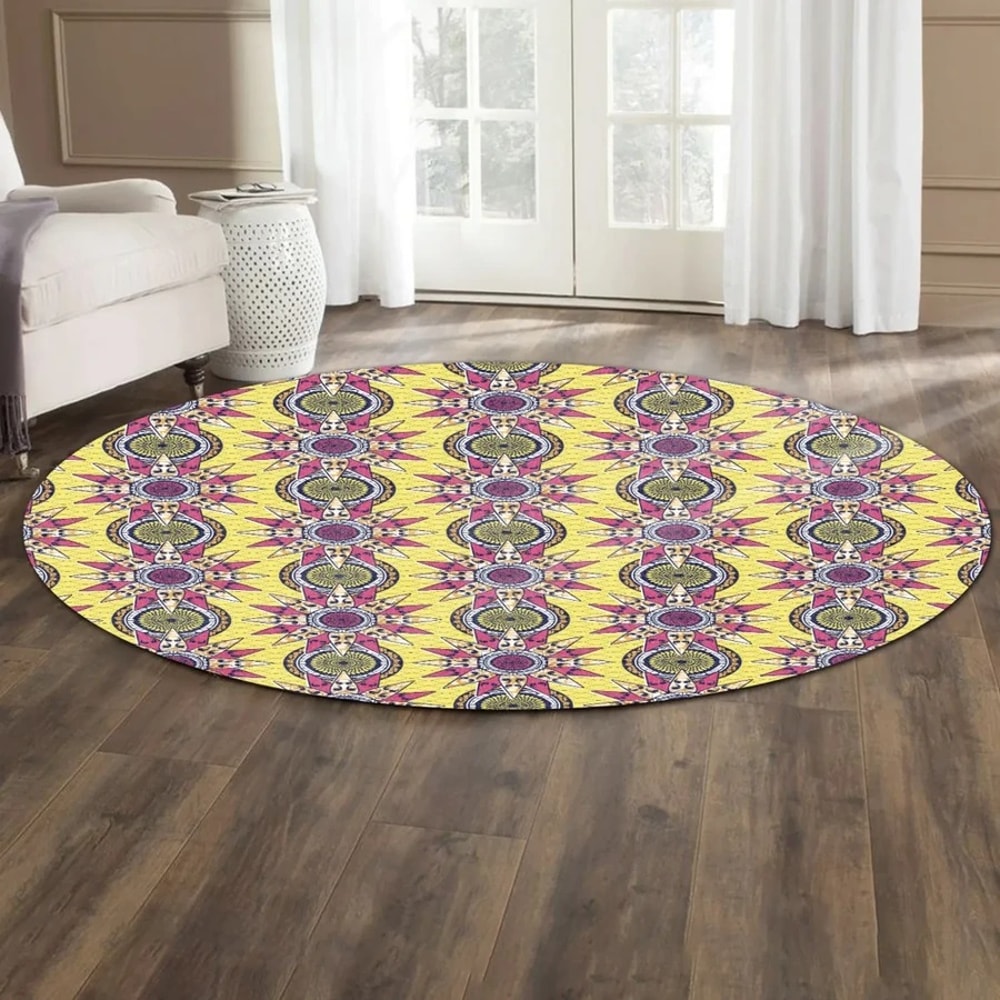 Ankara African Daisy Round Carpet, African Rugs, Round Rugs For Home