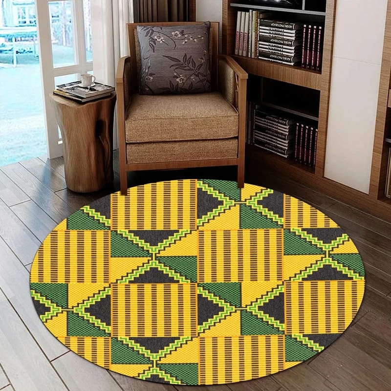 Apremoo Kente Round Carpet, African Rugs, Round Rugs For Home