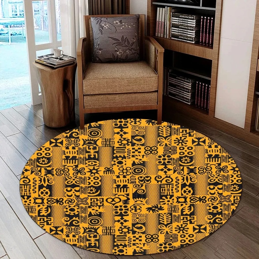 Culture Adinkra Round Carpet, African Rugs, Round Rugs For Home
