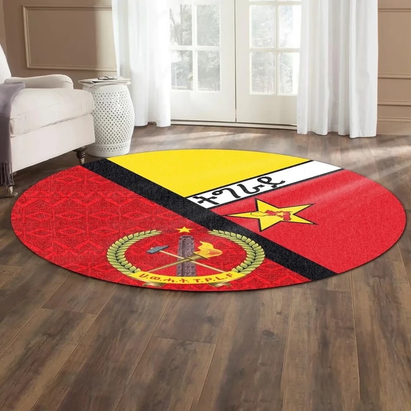 Tigray Coat Of Arms With Africa Pattern Round Carpet, African Rugs, Round Rugs For Home