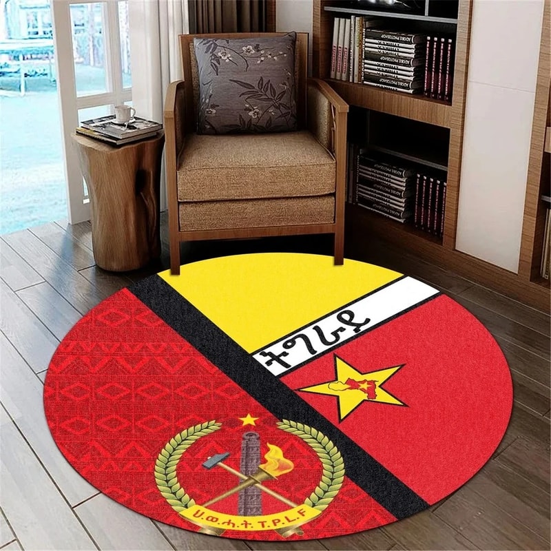 Tigray Coat Of Arms With Africa Pattern Round Carpet, African Rugs, Round Rugs For Home