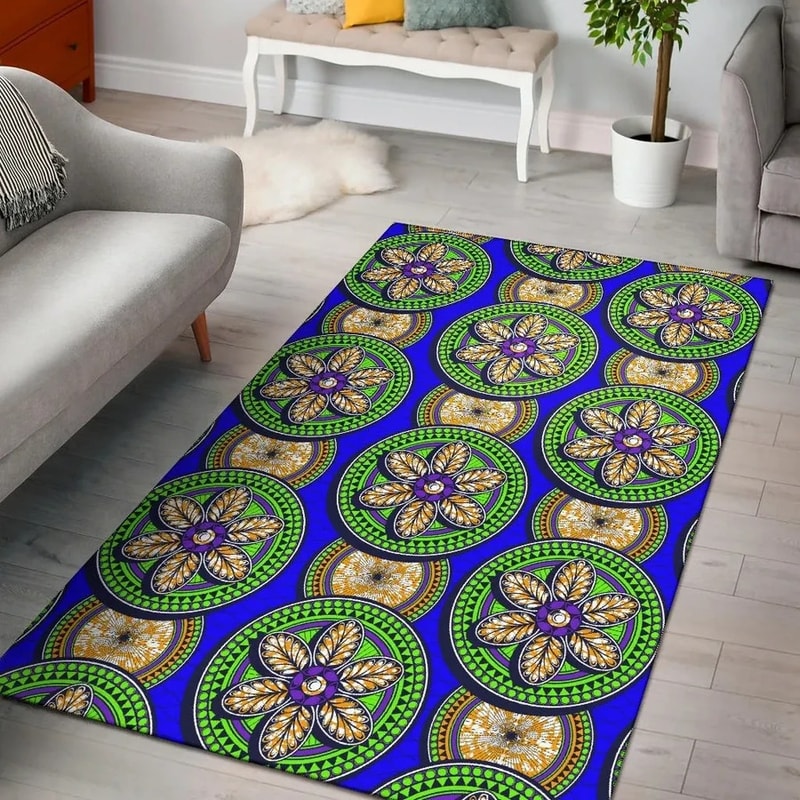 Ankara Rounded 6 Petals, Africa Area Rugs For Home