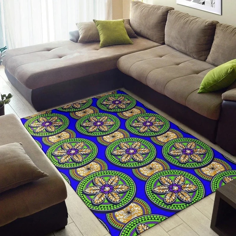 Ankara Rounded 6 Petals, Africa Area Rugs For Home