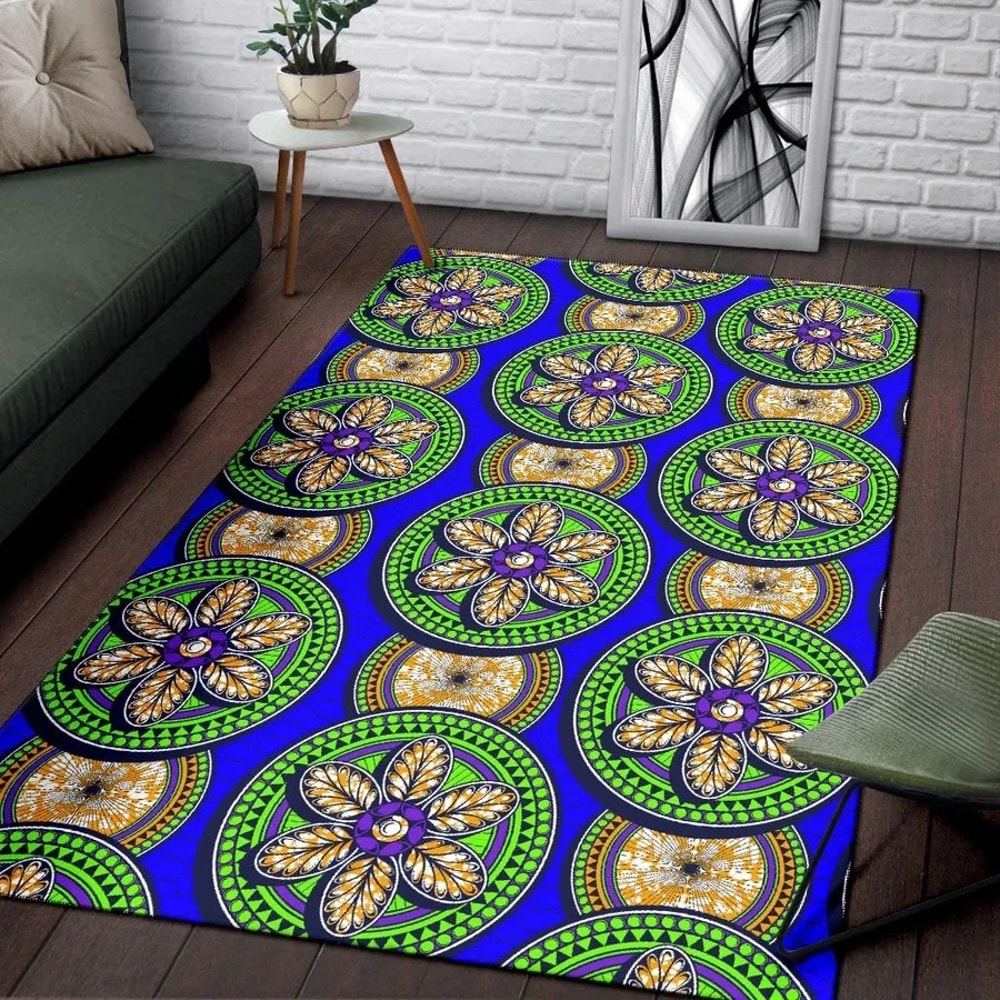 Ankara Rounded 6 Petals, Africa Area Rugs For Home