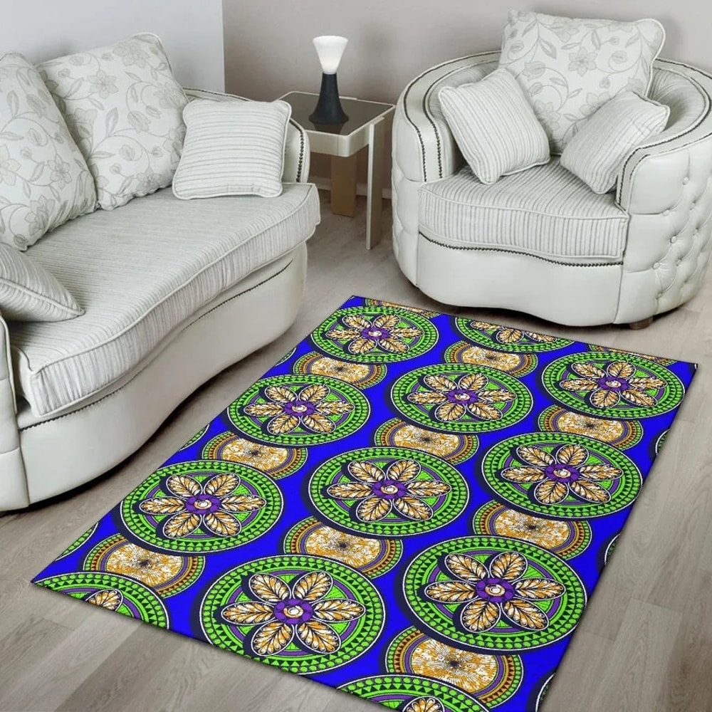 Ankara Rounded 6 Petals, Africa Area Rugs For Home