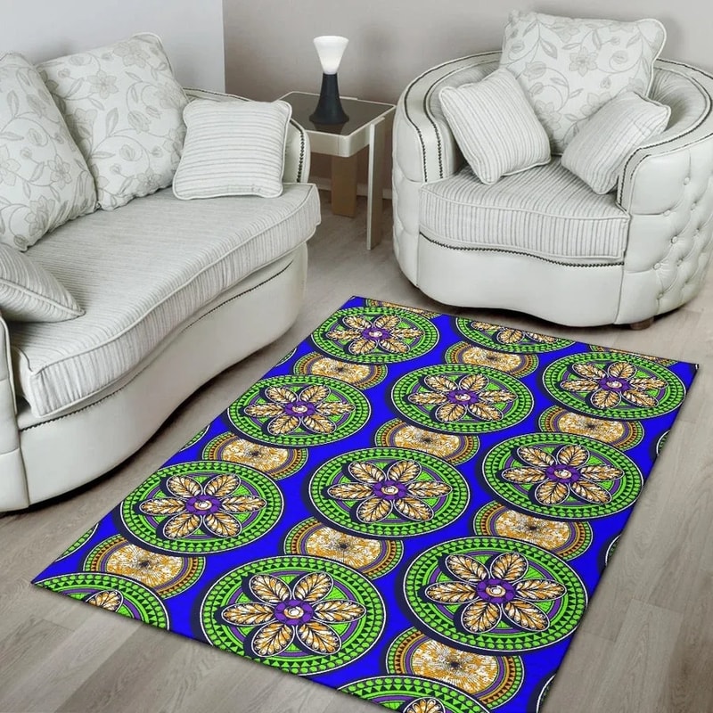 Ankara Rounded 6 Petals, Africa Area Rugs For Home