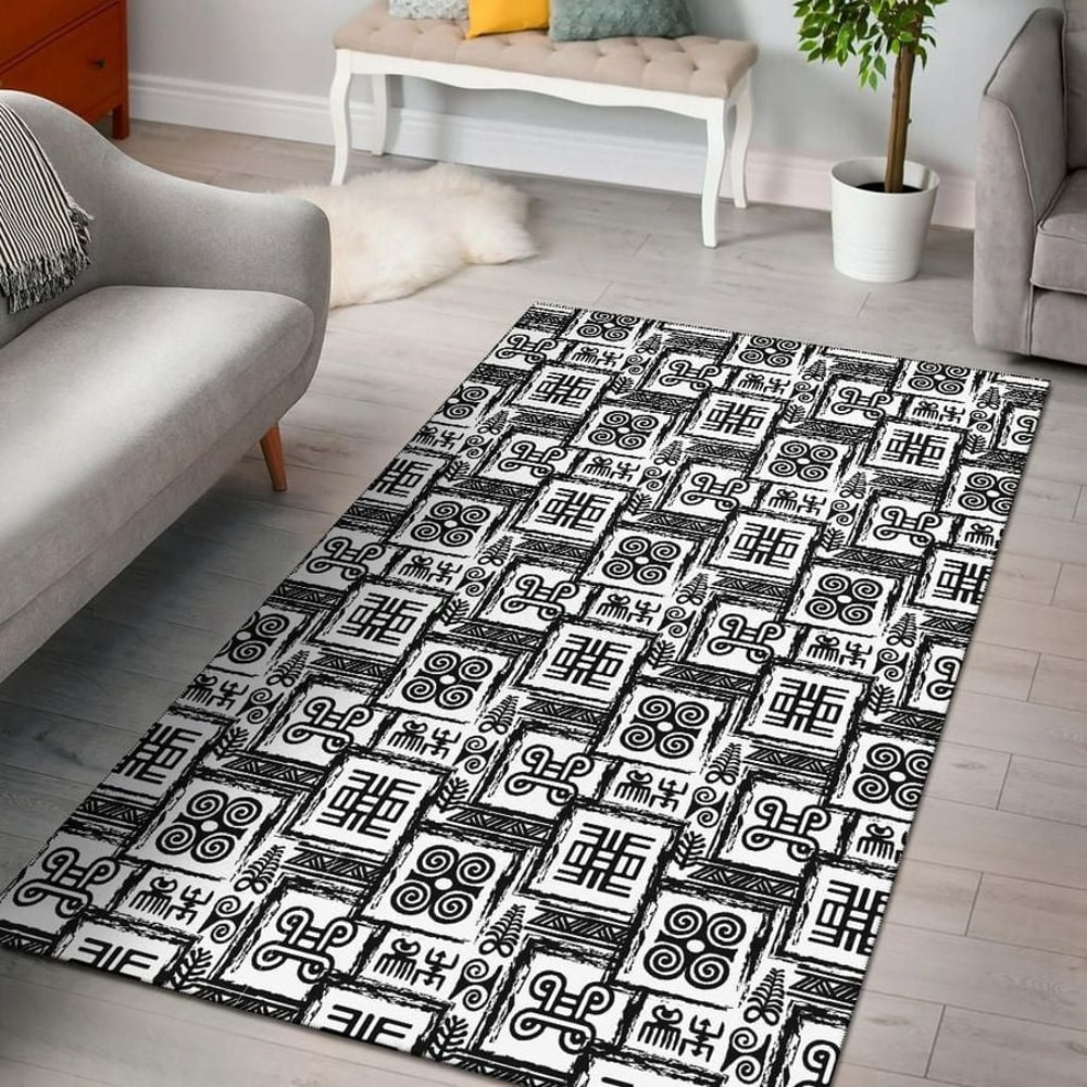Black White Adinkra, Africa Area Rugs For Home