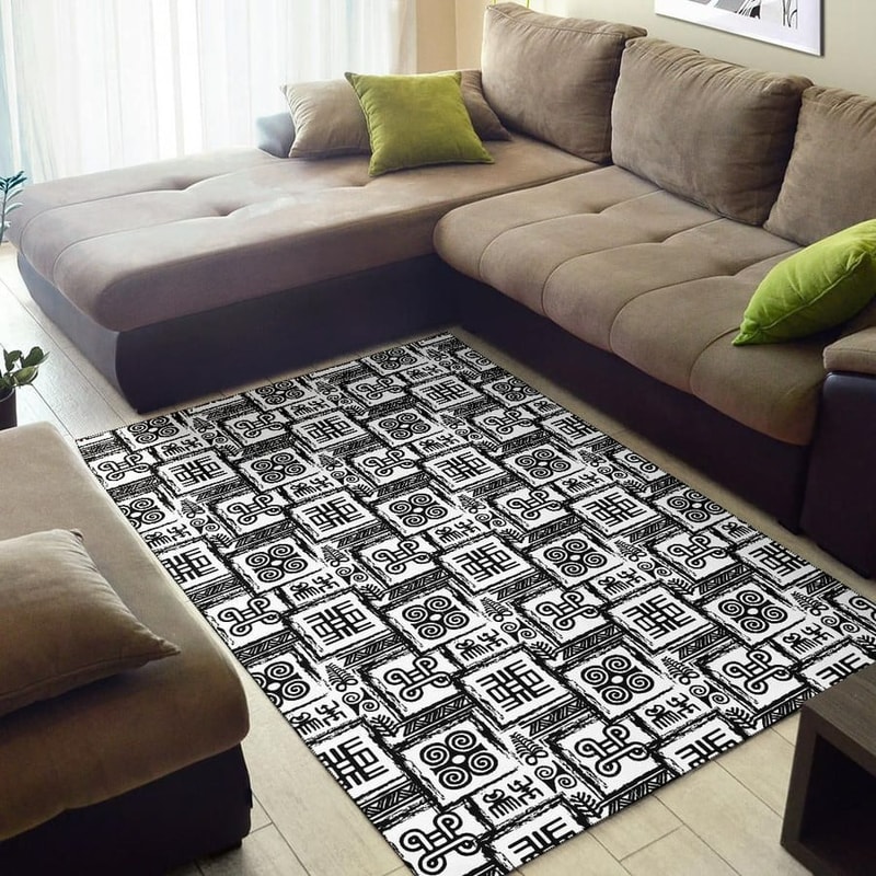 Black White Adinkra, Africa Area Rugs For Home