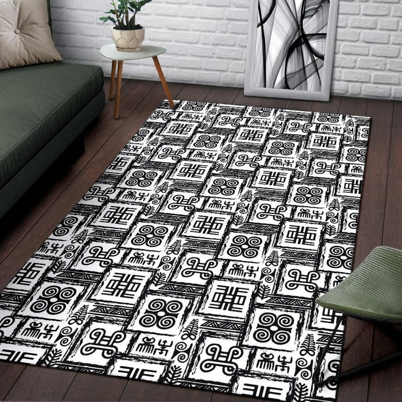 Black White Adinkra, Africa Area Rugs For Home