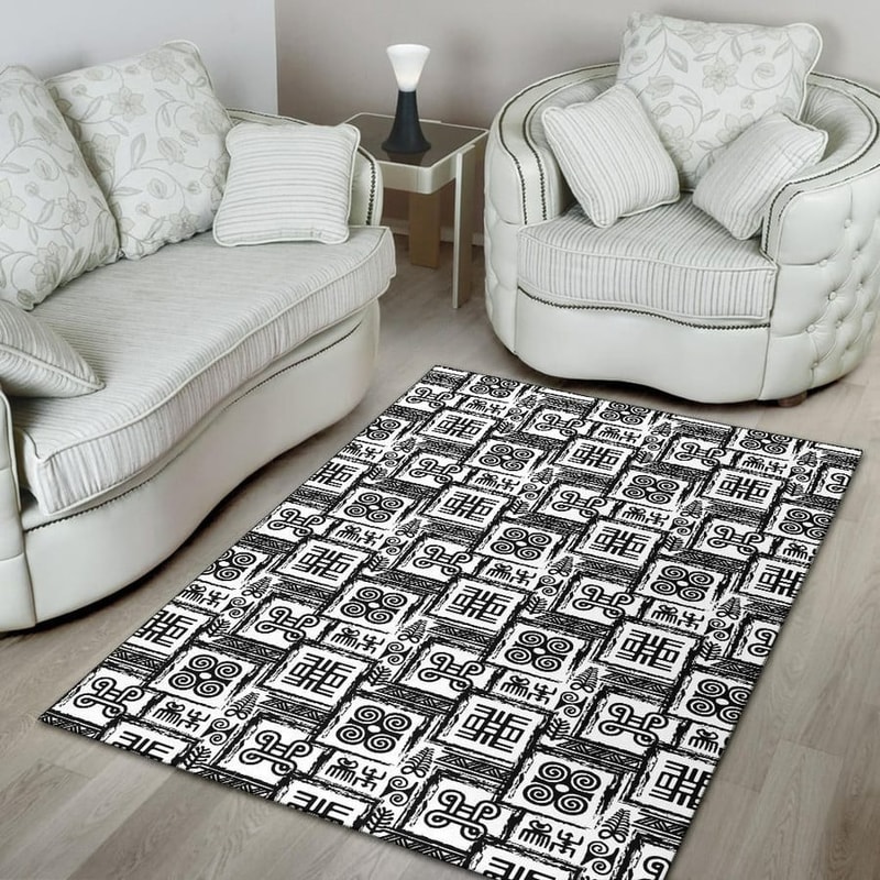 Black White Adinkra, Africa Area Rugs For Home