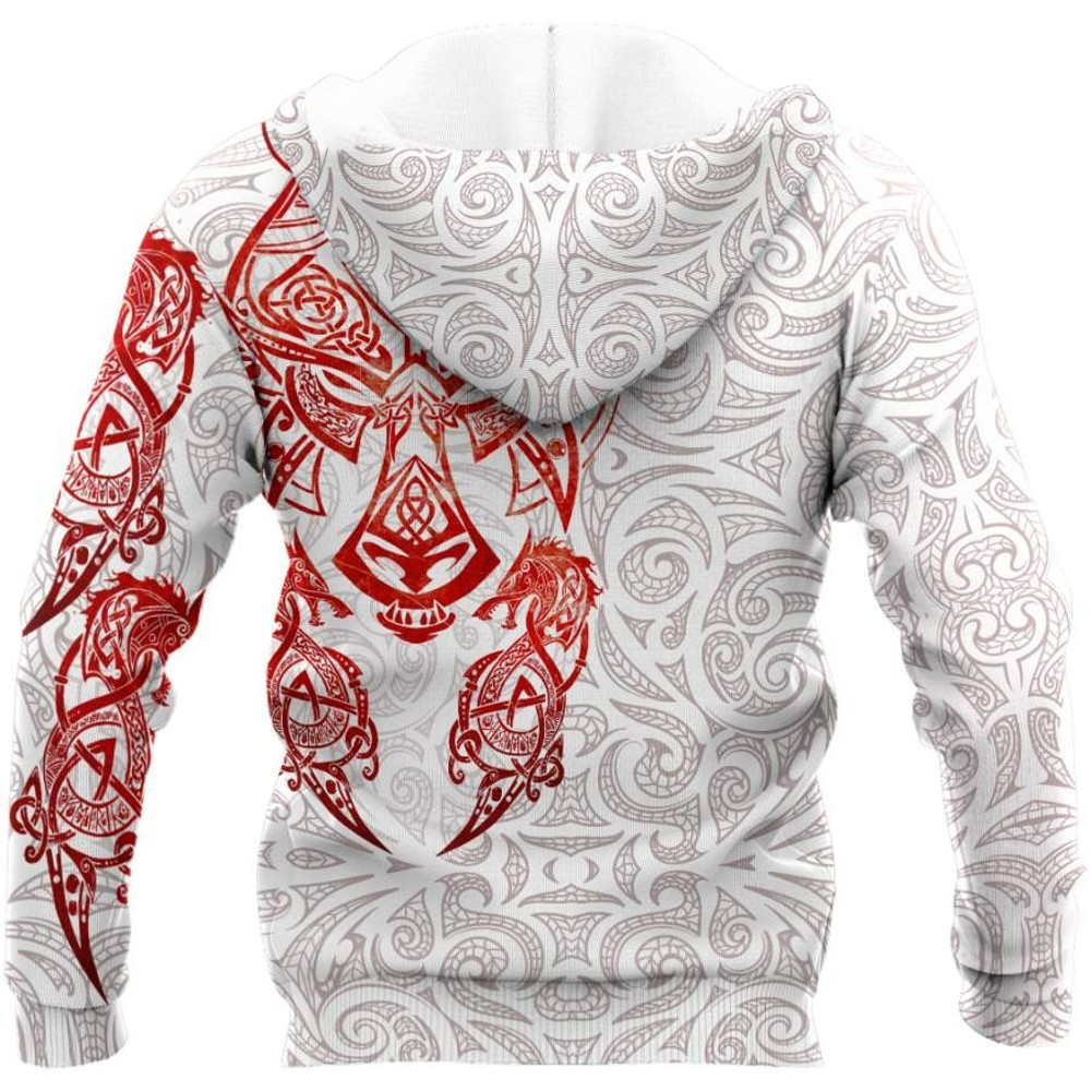 Red White Viking Tattoo Dragon Hoodie Viking Hoodie For Men Women