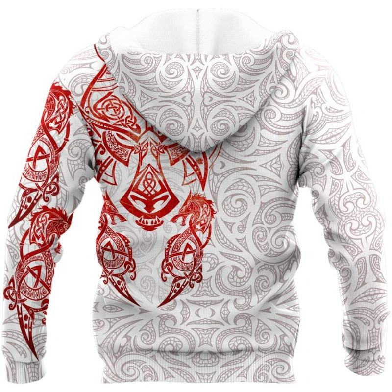 Red White Viking Tattoo Dragon Hoodie Viking Hoodie For Men Women