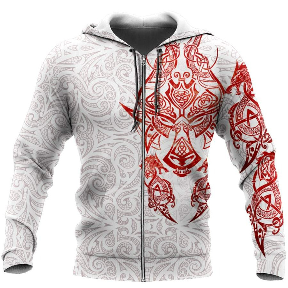 Red White Viking Tattoo Dragon Hoodie Viking Hoodie For Men Women
