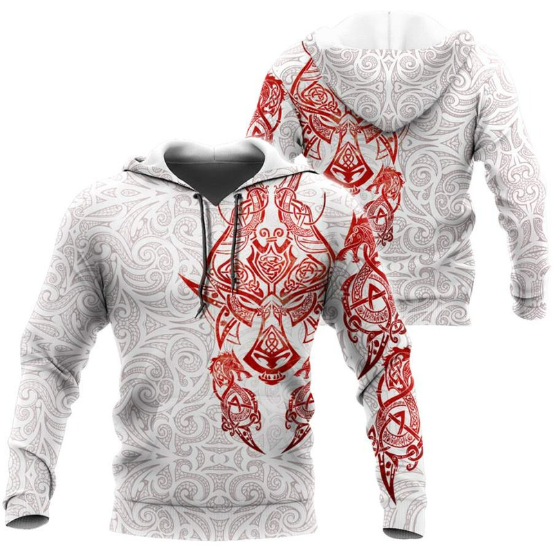Red White Viking Tattoo Dragon Hoodie Viking Hoodie For Men Women