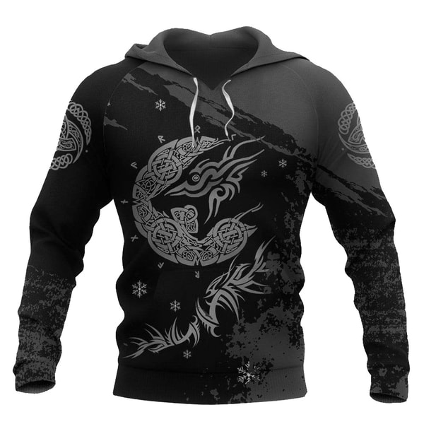Tyrs Black Fenrir Hoodie Viking Hoodie For Men Women