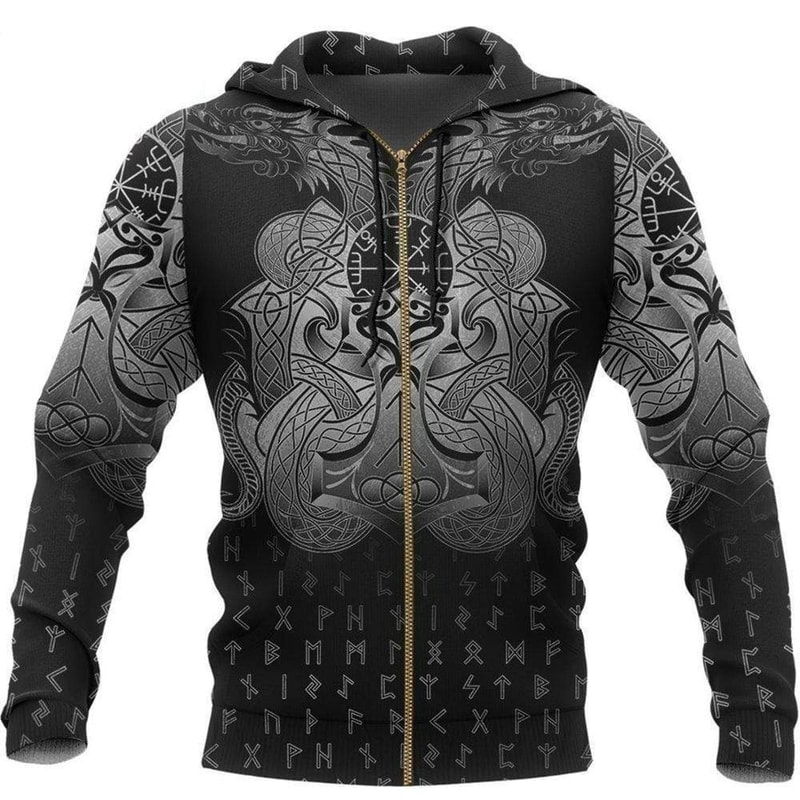 Mjolnir and Dragon Hoodie Viking Hoodie For Men Women