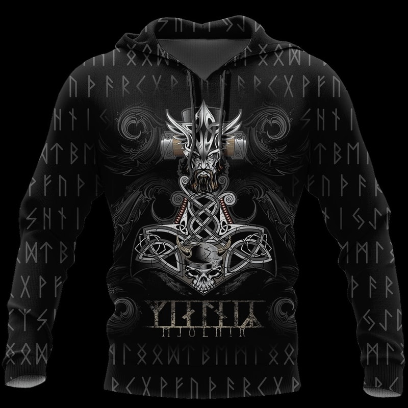 Mjolnir Skull Hoodie Viking Hoodie For Men Women