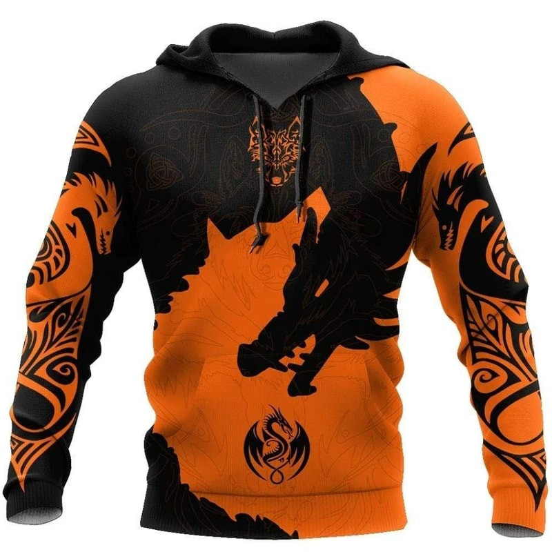 Freki and Dragon Hoodie Viking Hoodie For Men Women