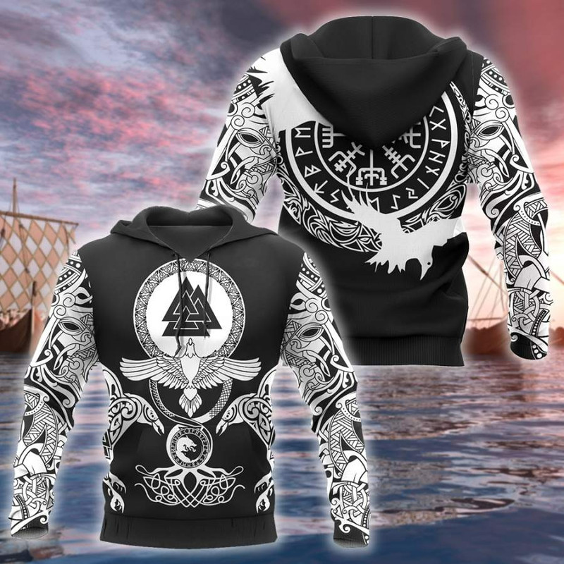 Viking Huginn Tattoo Hoodie Viking Hoodie For Men Women