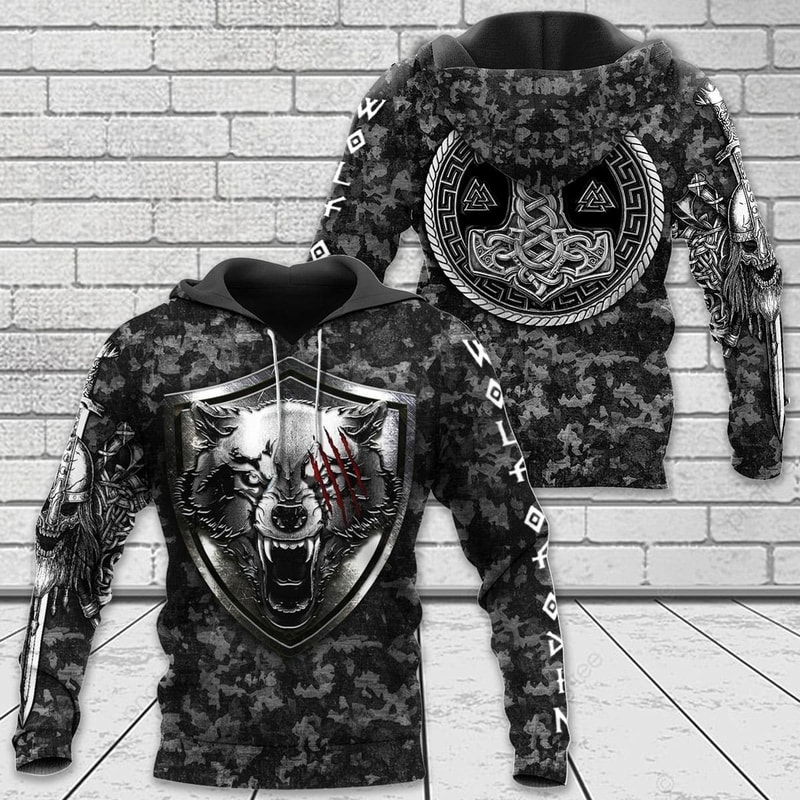 Viking FENRIR WOLF AND HAMMER Hoodie Viking Hoodie For Men Women