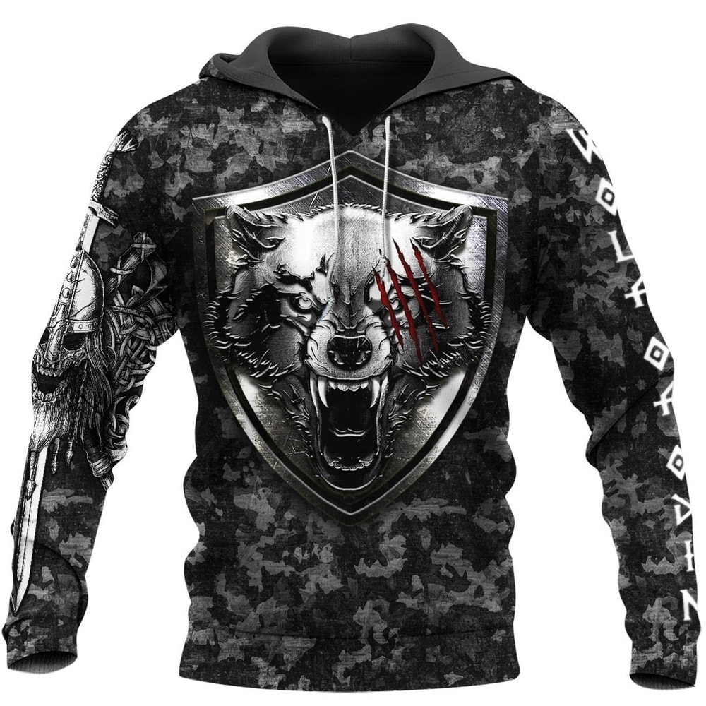 Viking FENRIR WOLF AND HAMMER Hoodie Viking Hoodie For Men Women