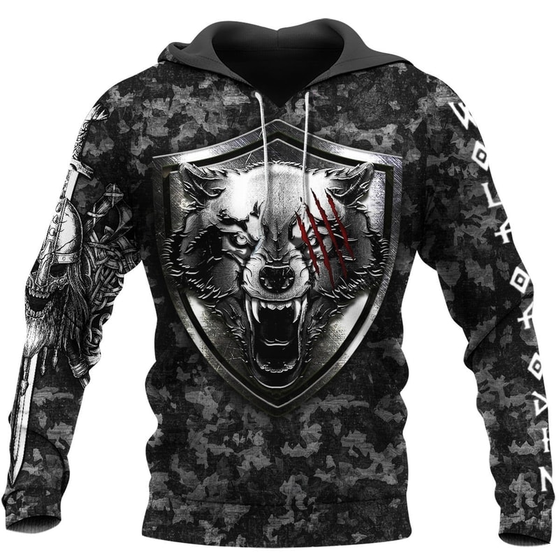 Viking FENRIR WOLF AND HAMMER Hoodie Viking Hoodie For Men Women