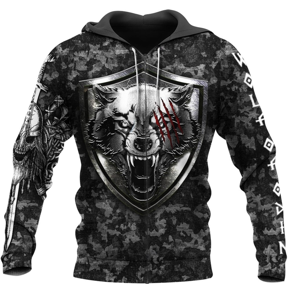 Viking FENRIR WOLF AND HAMMER Hoodie Viking Hoodie For Men Women