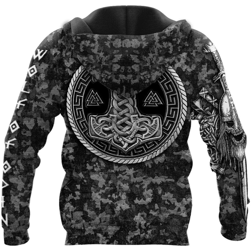 Viking FENRIR WOLF AND HAMMER Hoodie Viking Hoodie For Men Women