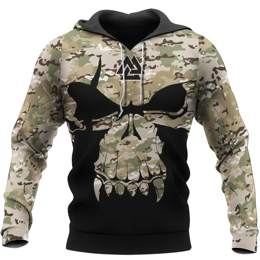 VALKNUT SKULL WITH CAMO Hoodie Viking Hoodie For Men Women