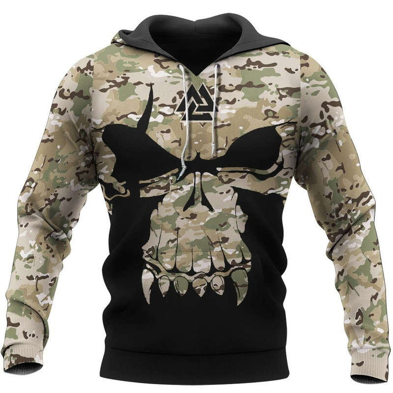 VALKNUT SKULL WITH CAMO Hoodie Viking Hoodie For Men Women