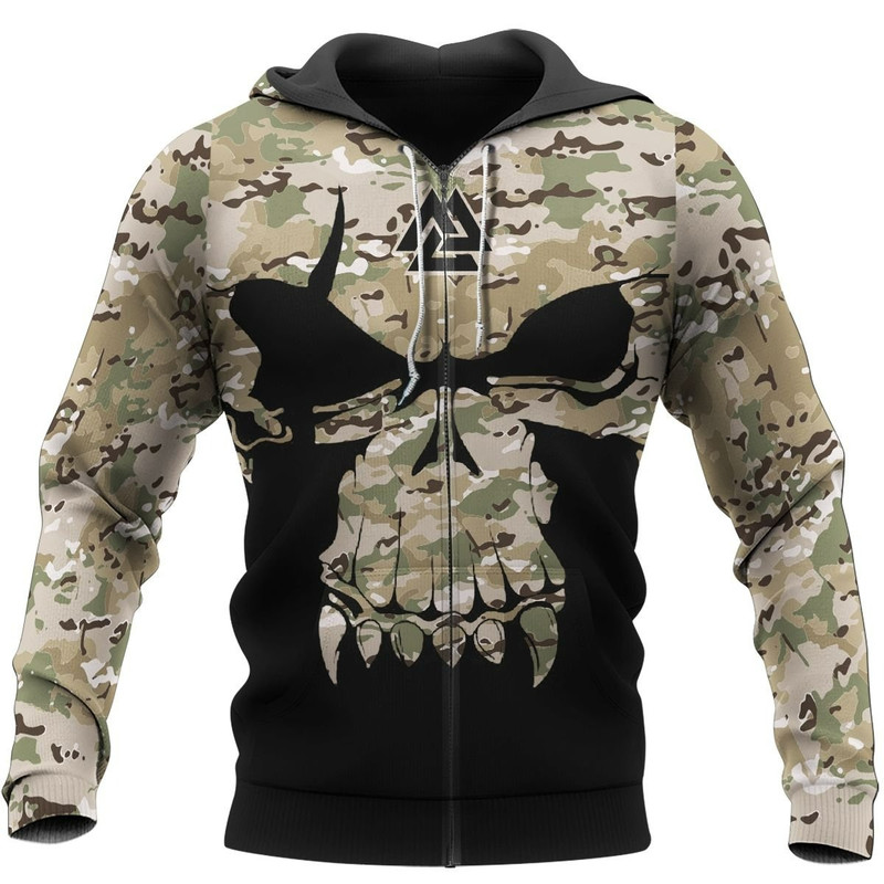 VALKNUT SKULL WITH CAMO Hoodie Viking Hoodie For Men Women