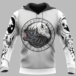 yin yang wolf hoodie, viking hoodie for men women