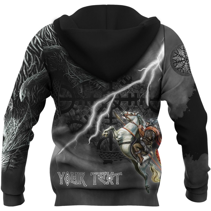 Ragnarok Zip Hoodie Odin fight Fenrir on thunder background Viking Hoodie For Men Women