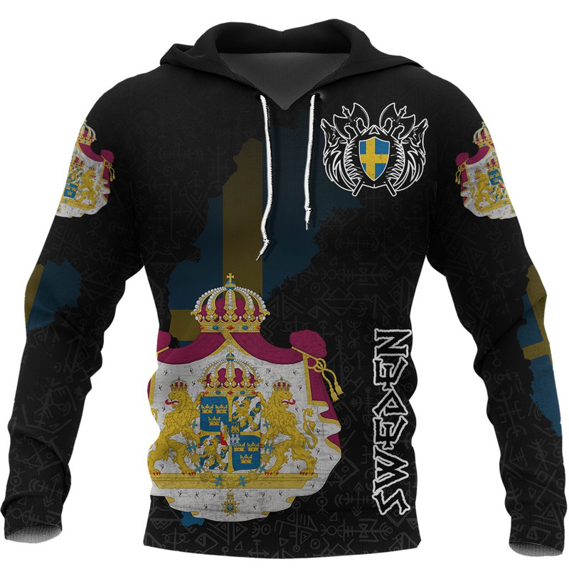 Sweden Flag and Map Hoodie style Viking Geri  Freki Viking Hoodie For Men Women