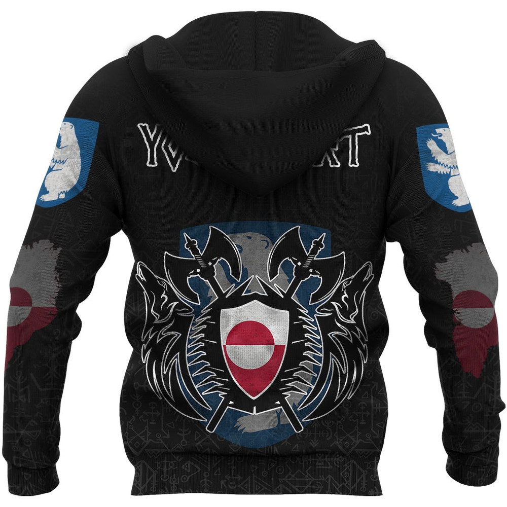 Greenland Flag and Map Zip Hoodie style Viking Geri  Freki Viking Hoodie For Men Women
