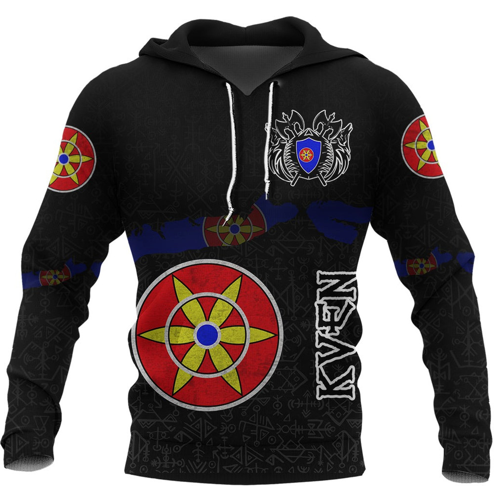 Kven Flag and Map Hoodie style Viking Geri  Freki Viking Hoodie For Men Women