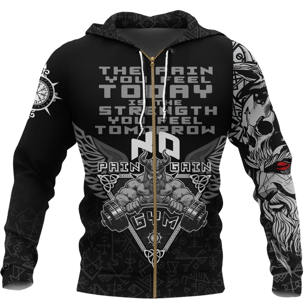 Viking Gym Vegvisir Style No Pain No Gain Viking Hoodie For Men Women 1