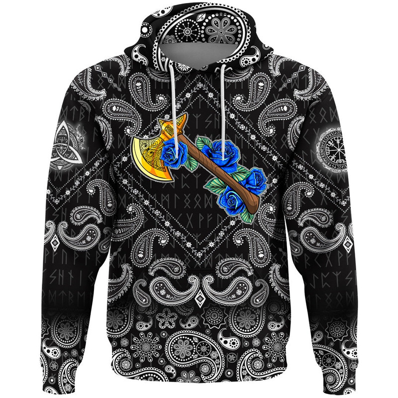 Axe With Roses with Bandana Paisley Style Viking Hoodie For Men Women