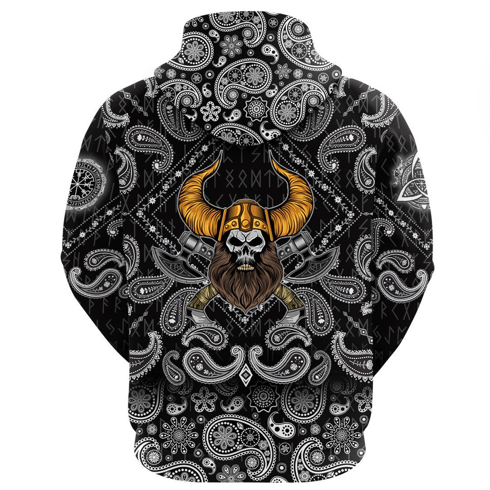 Beard Skull Cross Axes with Bandana Paisley Style Viking Hoodie For Men Women