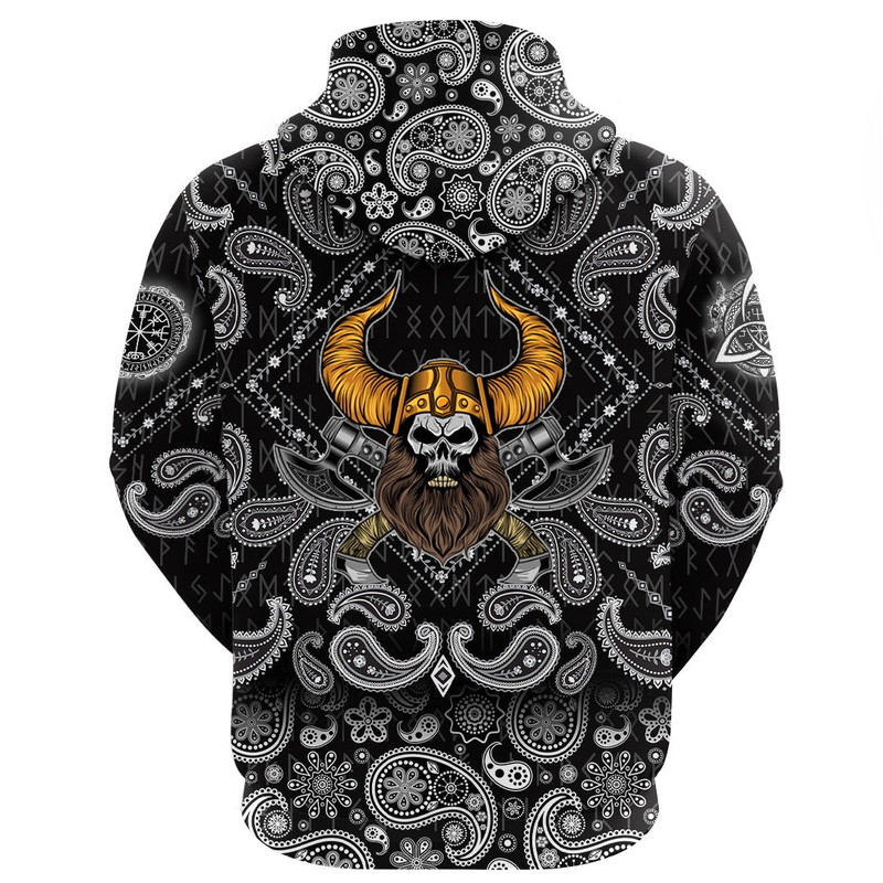 Beard Skull Cross Axes with Bandana Paisley Style Viking Hoodie For Men Women