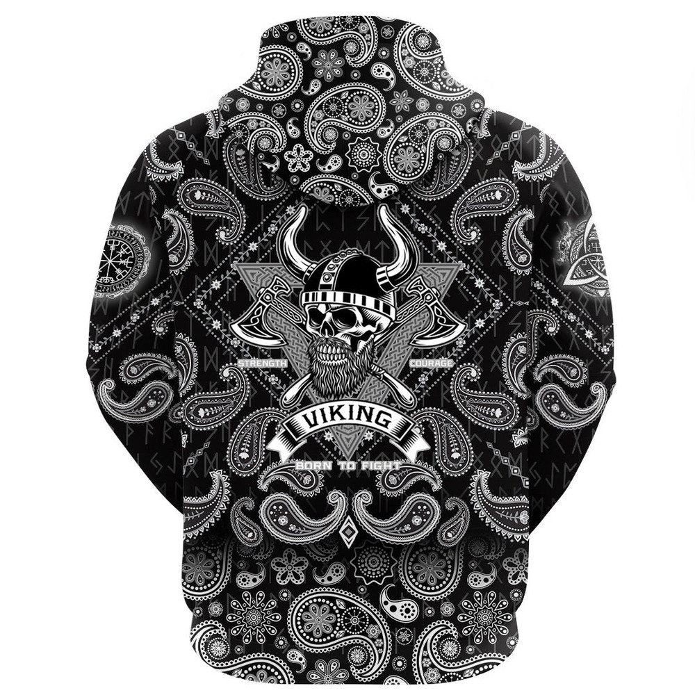 Bearded Warrior Skull With Crossed Axes with Bandana Paisley Style Viking Hoodie For Men Women