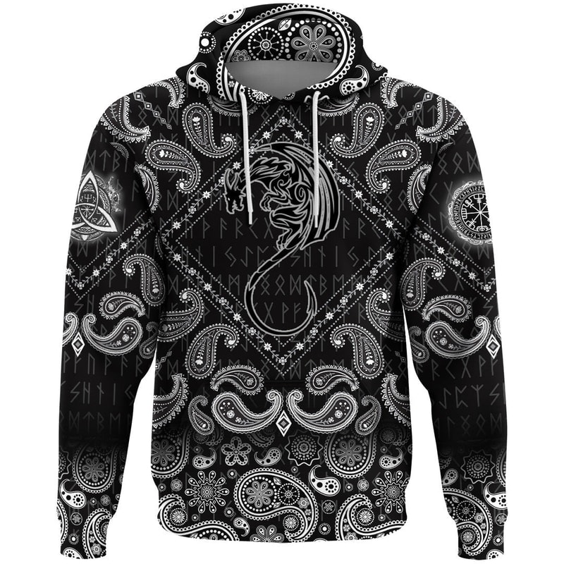 Black Winged Dragon Spirit Of Celts with Bandana Paisley Style Viking Hoodie For Men Women
