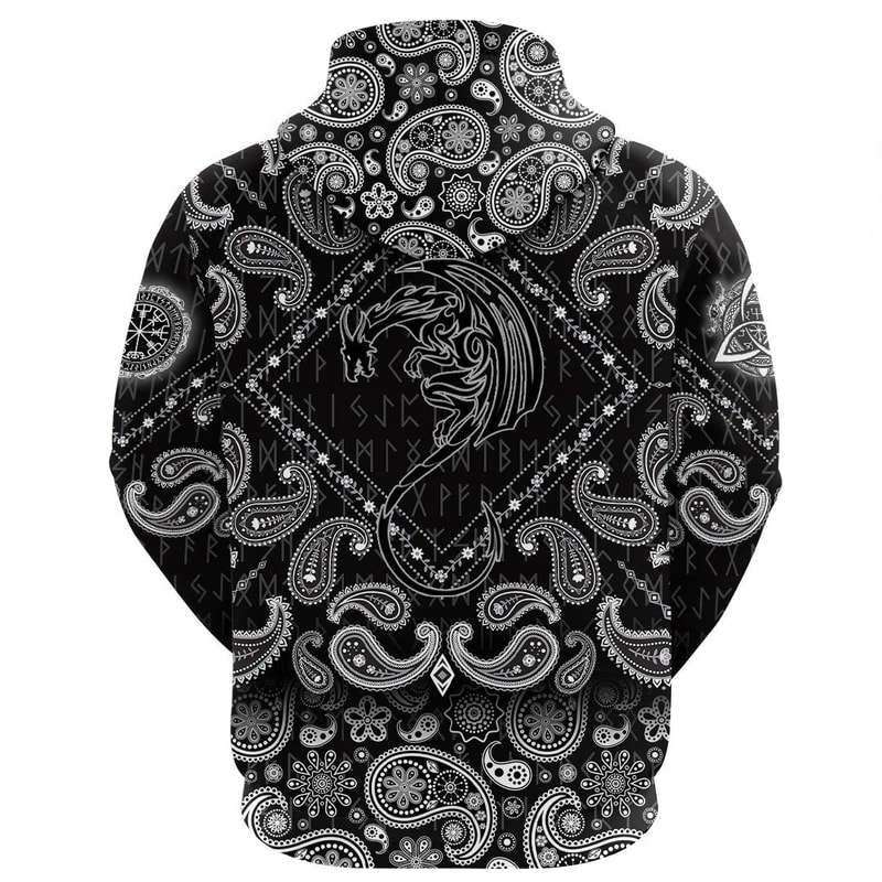 Black Winged Dragon Spirit Of Celts with Bandana Paisley Style Viking Hoodie For Men Women