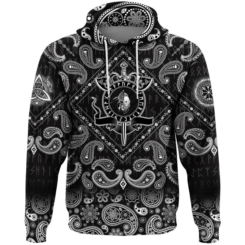 Board Axes Sword And Dead Head Of The Hero with Bandana Paisley Style Viking Hoodie For Men Women